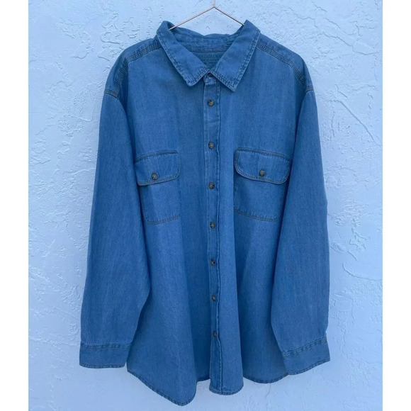 Boulder Creek Trading Company Mens Long Sleeve Denim Twill Polo Blue Sz 3XL - Picture 1 of 8